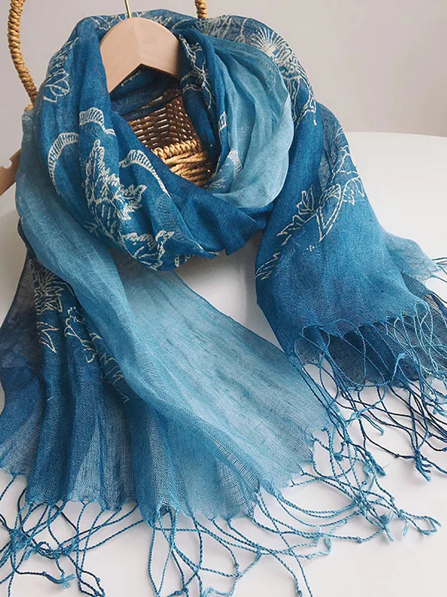 Women Ethnic Tie-dye Geometric Flower Tassel Travel Scarf