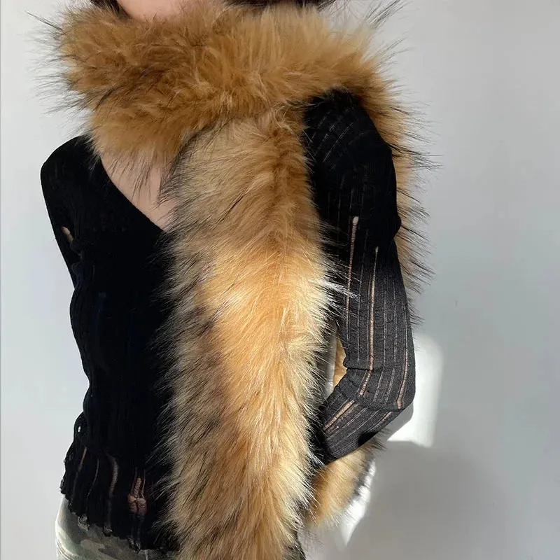 Women Faux Fox Fur long Scarf Men Winter Warm Thickened Lengthened Scarf Neck Fur Collar Dress Cape Sexy Party Dress Shawls