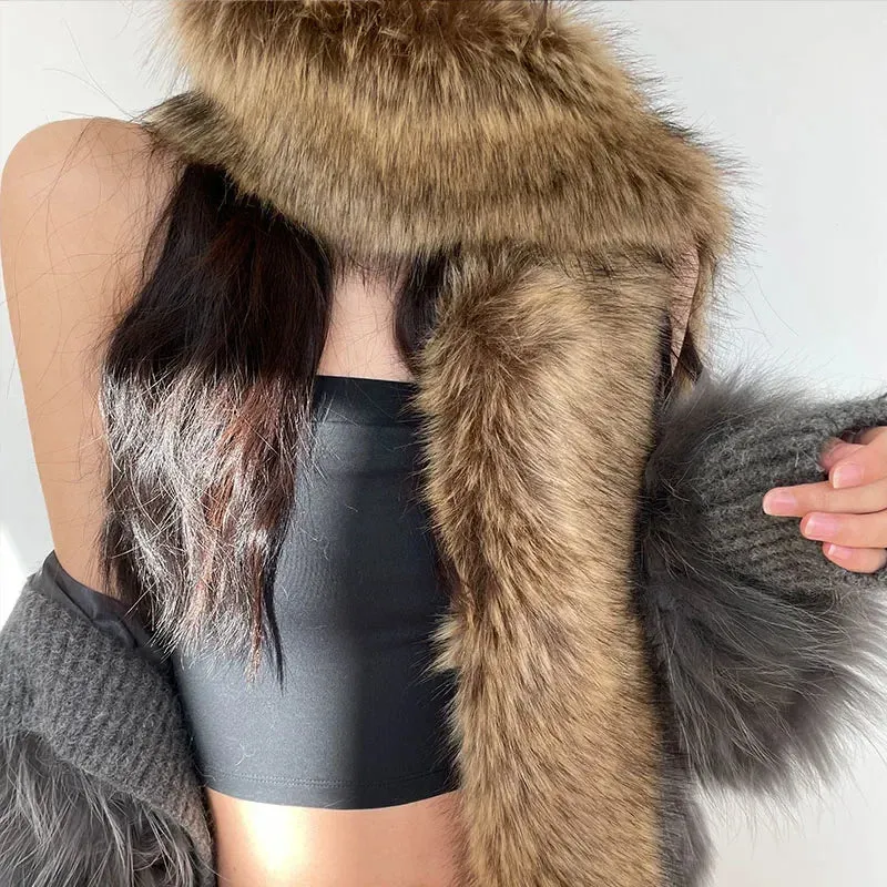 Women Faux Fox Fur long Scarf Men Winter Warm Thickened Lengthened Scarf Neck Fur Collar Dress Cape Sexy Party Dress Shawls