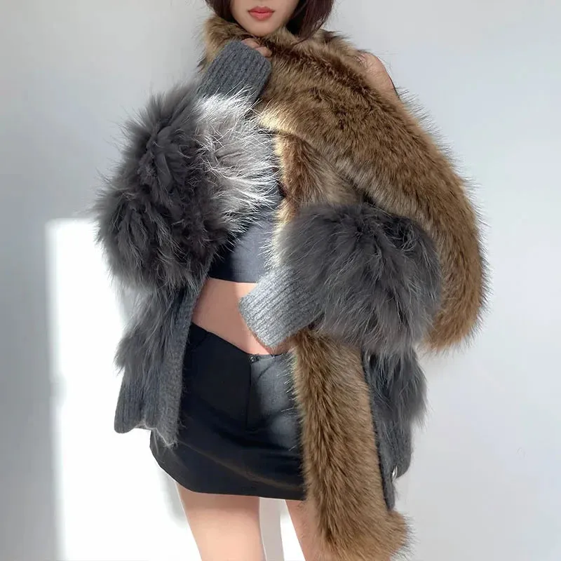 Women Faux Fox Fur long Scarf Men Winter Warm Thickened Lengthened Scarf Neck Fur Collar Dress Cape Sexy Party Dress Shawls