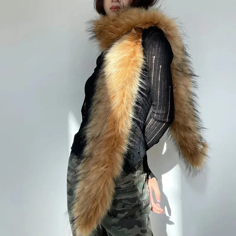 Women Faux Fox Fur long Scarf Men Winter Warm Thickened Lengthened Scarf Neck Fur Collar Dress Cape Sexy Party Dress Shawls