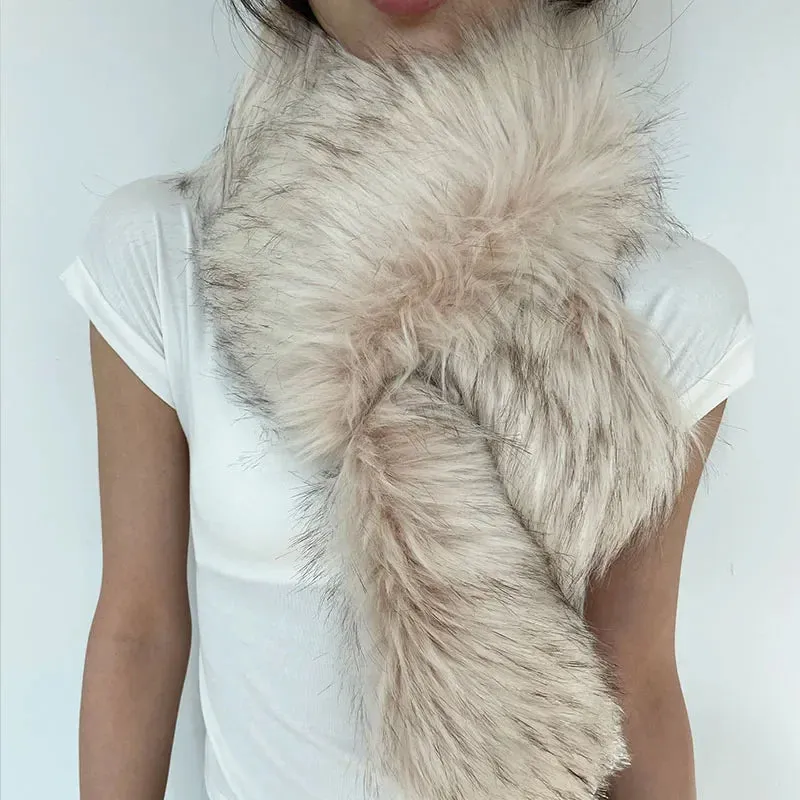 Women Faux Fox Fur long Scarf Men Winter Warm Thickened Lengthened Scarf Neck Fur Collar Dress Cape Sexy Party Dress Shawls