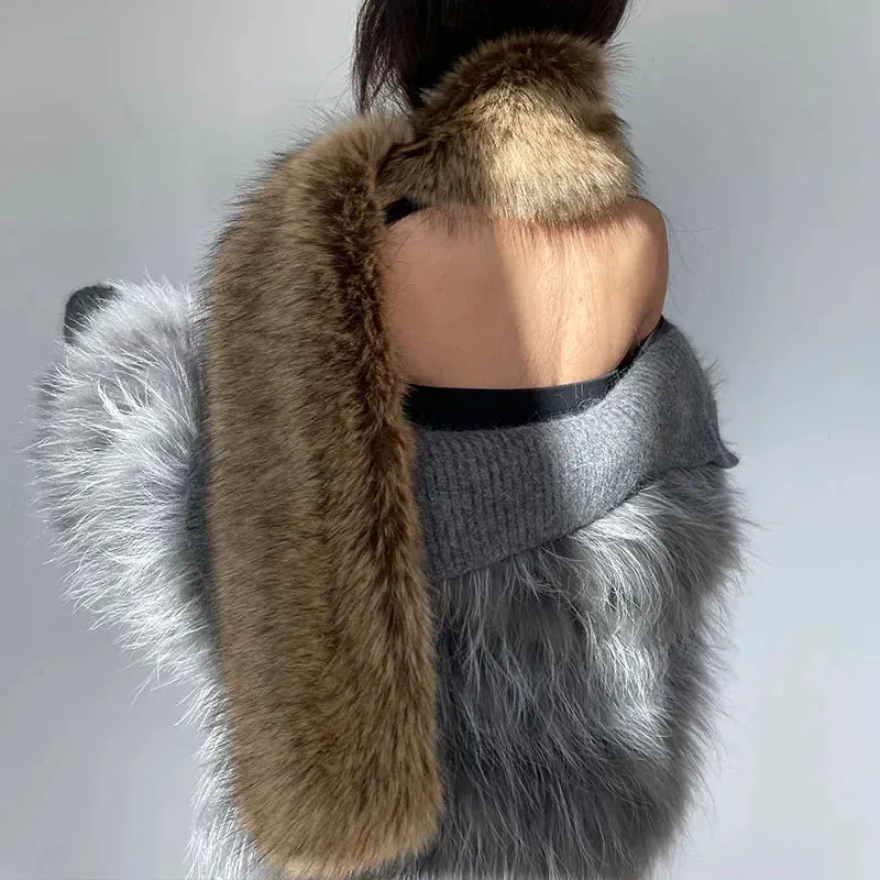 Women Faux Fox Fur long Scarf Men Winter Warm Thickened Lengthened Scarf Neck Fur Collar Dress Cape Sexy Party Dress Shawls