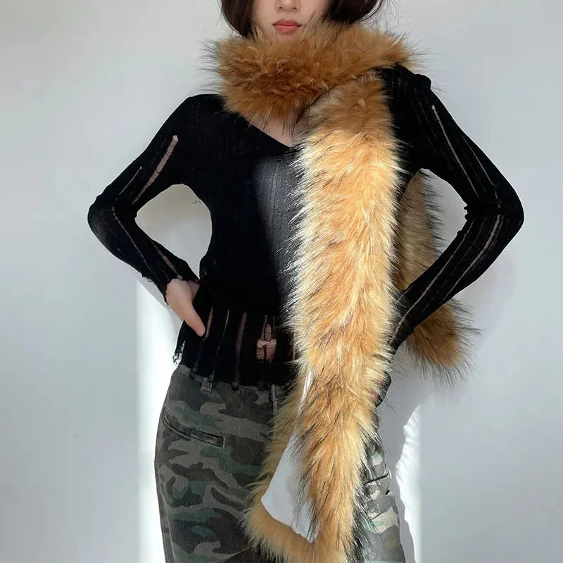 Women Faux Fox Fur long Scarf Men Winter Warm Thickened Lengthened Scarf Neck Fur Collar Dress Cape Sexy Party Dress Shawls