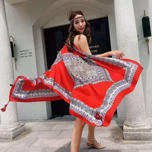 Women Ladies Vintage Square Cotton Scarf Neckerchief Sun-proof Shawl Wrap