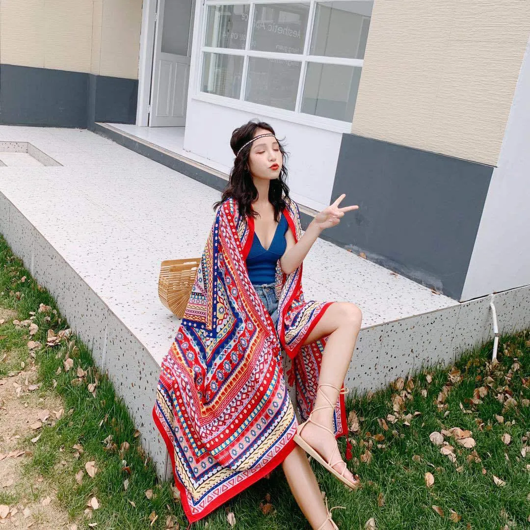 Women Ladies Vintage Square Cotton Scarf Neckerchief Sun-proof Shawl Wrap