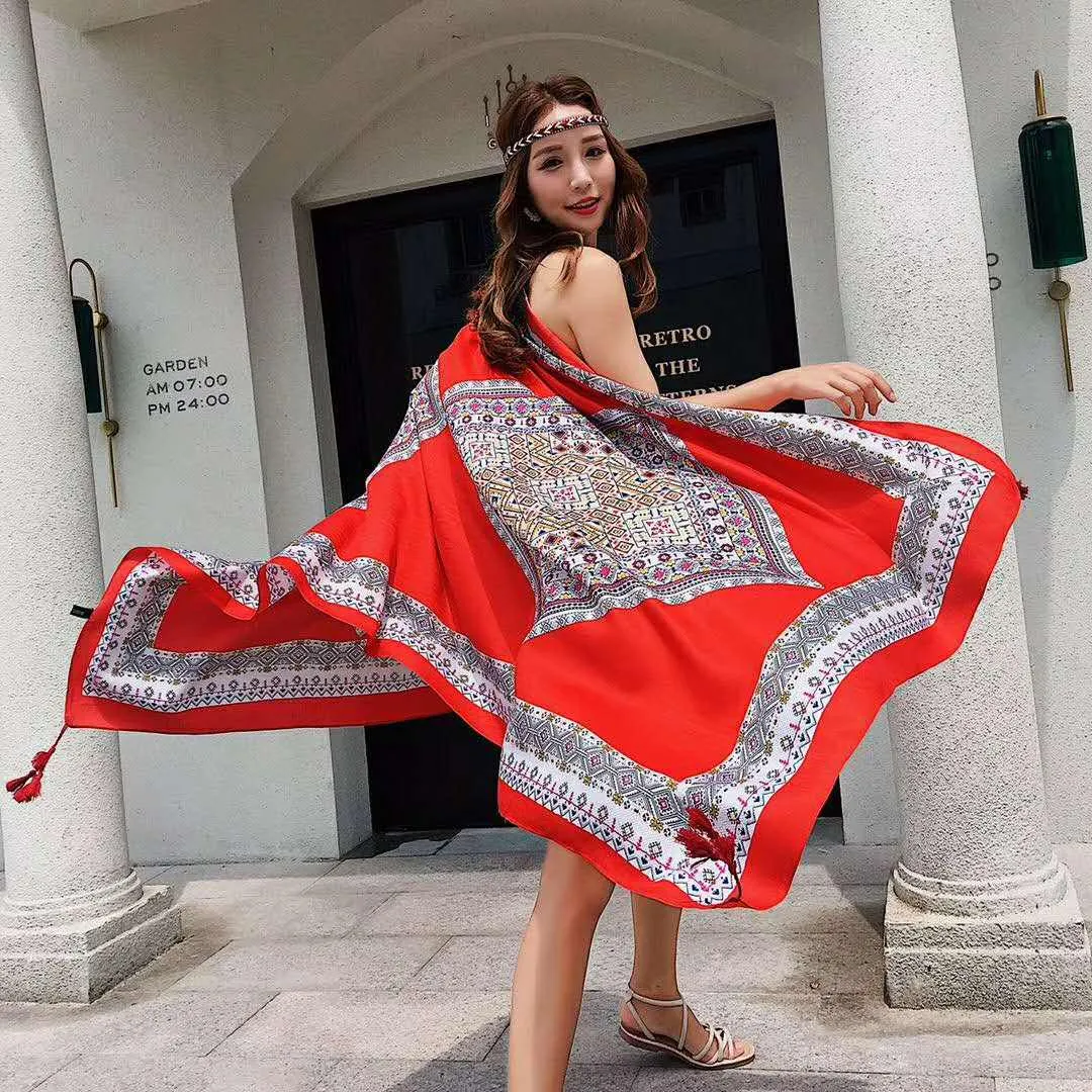 Women Ladies Vintage Square Cotton Scarf Neckerchief Sun-proof Shawl Wrap