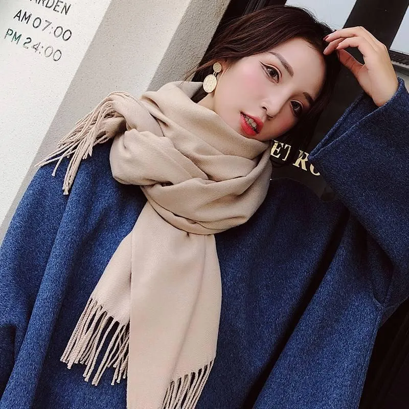 Women Lady Winter Scarf Cashmere Long Scarf Wrap Shawl Solid Knit Scarf Pashmina
