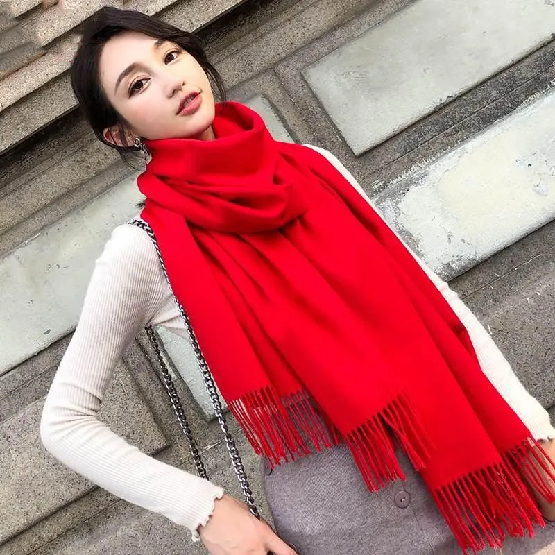 Women Lady Winter Scarf Cashmere Long Scarf Wrap Shawl Solid Knit Scarf Pashmina