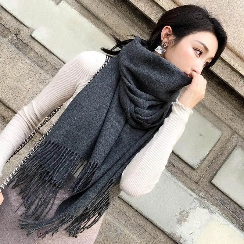 Women Lady Winter Scarf Cashmere Long Scarf Wrap Shawl Solid Knit Scarf Pashmina