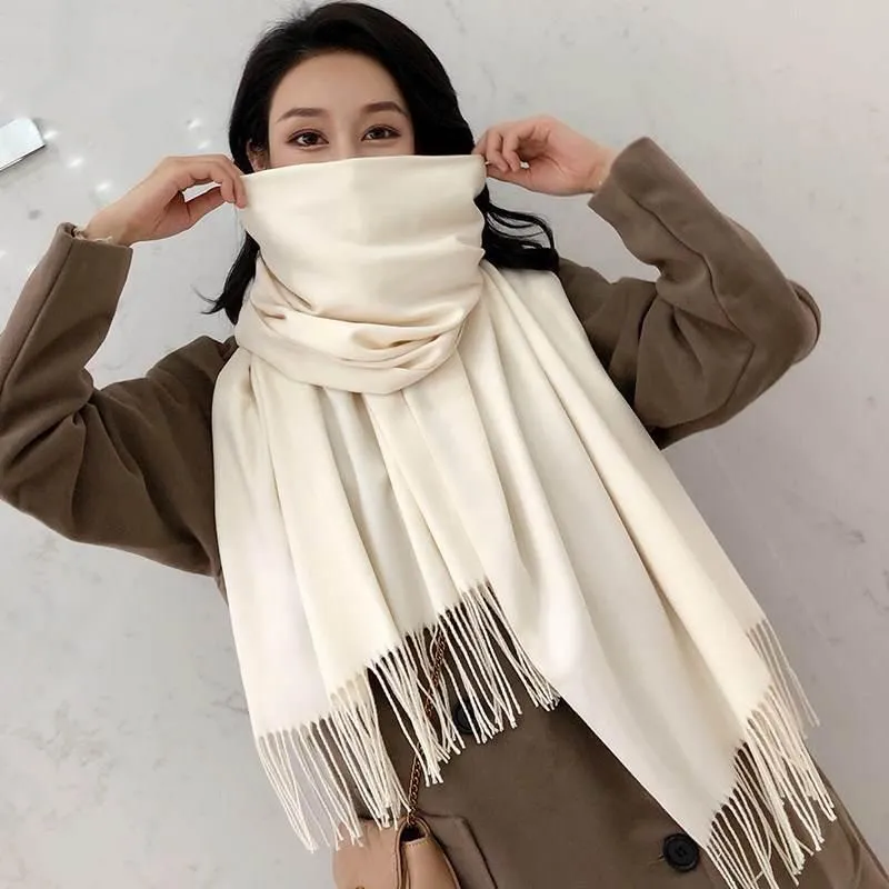 Women Lady Winter Scarf Cashmere Long Scarf Wrap Shawl Solid Knit Scarf Pashmina