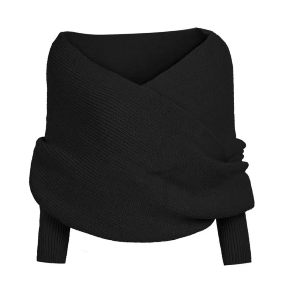 women scarf Multifunctional lady knitted warm girl shawl Solid muffler Sleeve Crochet Knit Long Soft Winter female Shawl Tippet