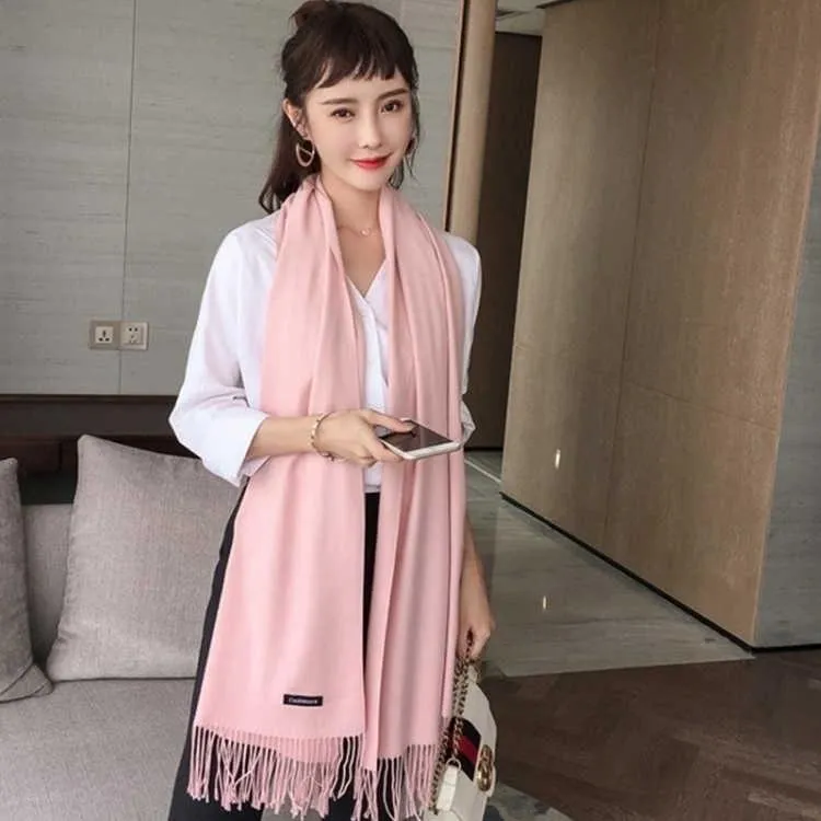 Women Solid Color Cashmere Scarves with Tassel Lady Long Scarf  Female Shawl Men Scarf