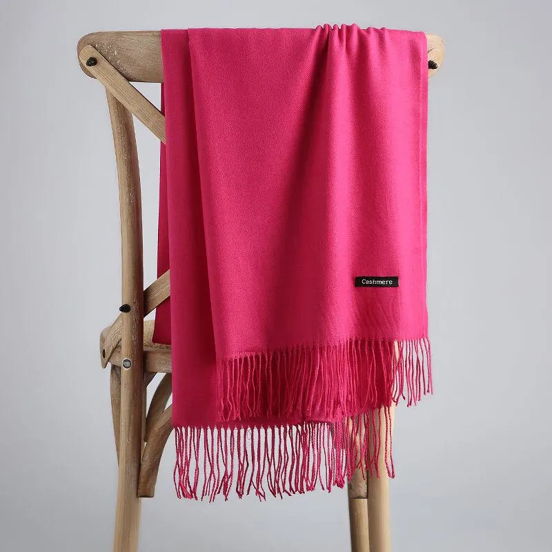 Women Solid Color Scarf Long Cashmere Wool Shawl Thicken Neck Scarf
