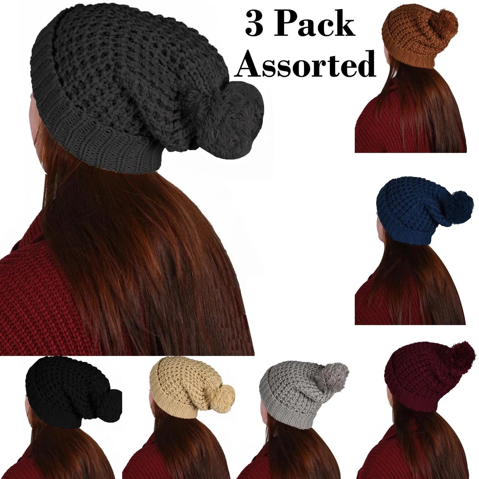 Womens Assorted Beanie Hat - 3/5 Pack