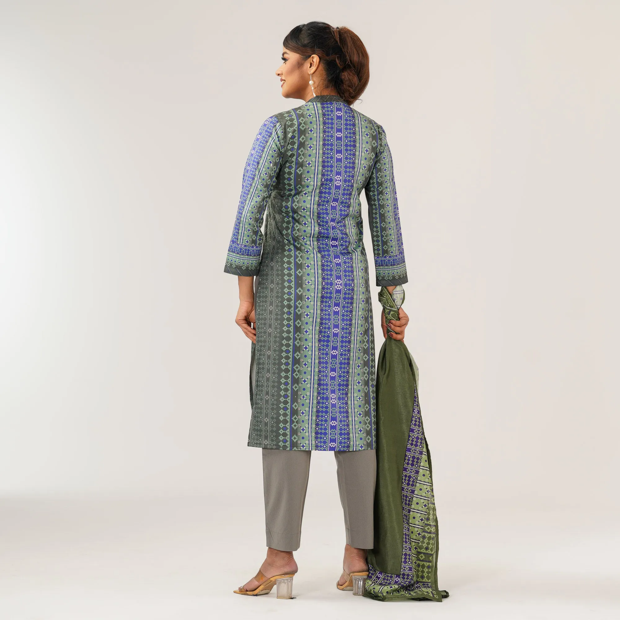 Womens Blue Printed Three Picec Set