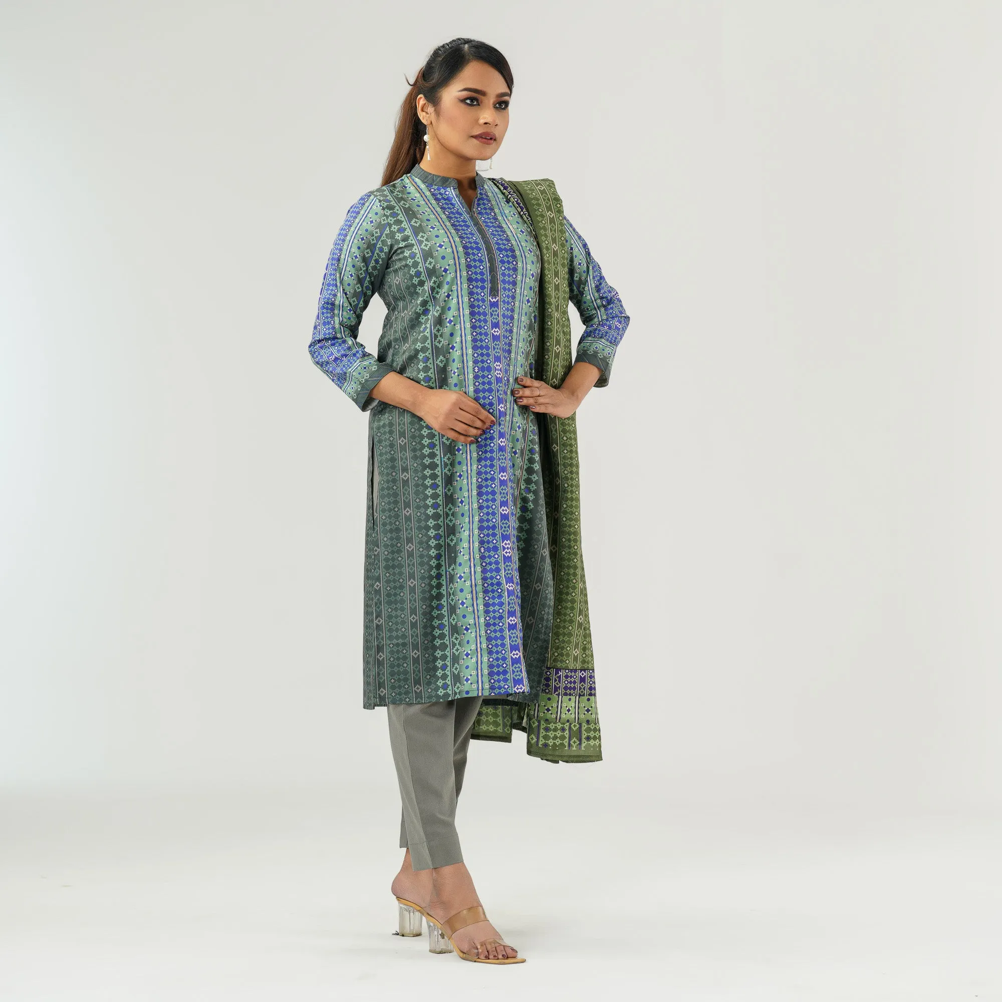 Womens Blue Printed Three Picec Set