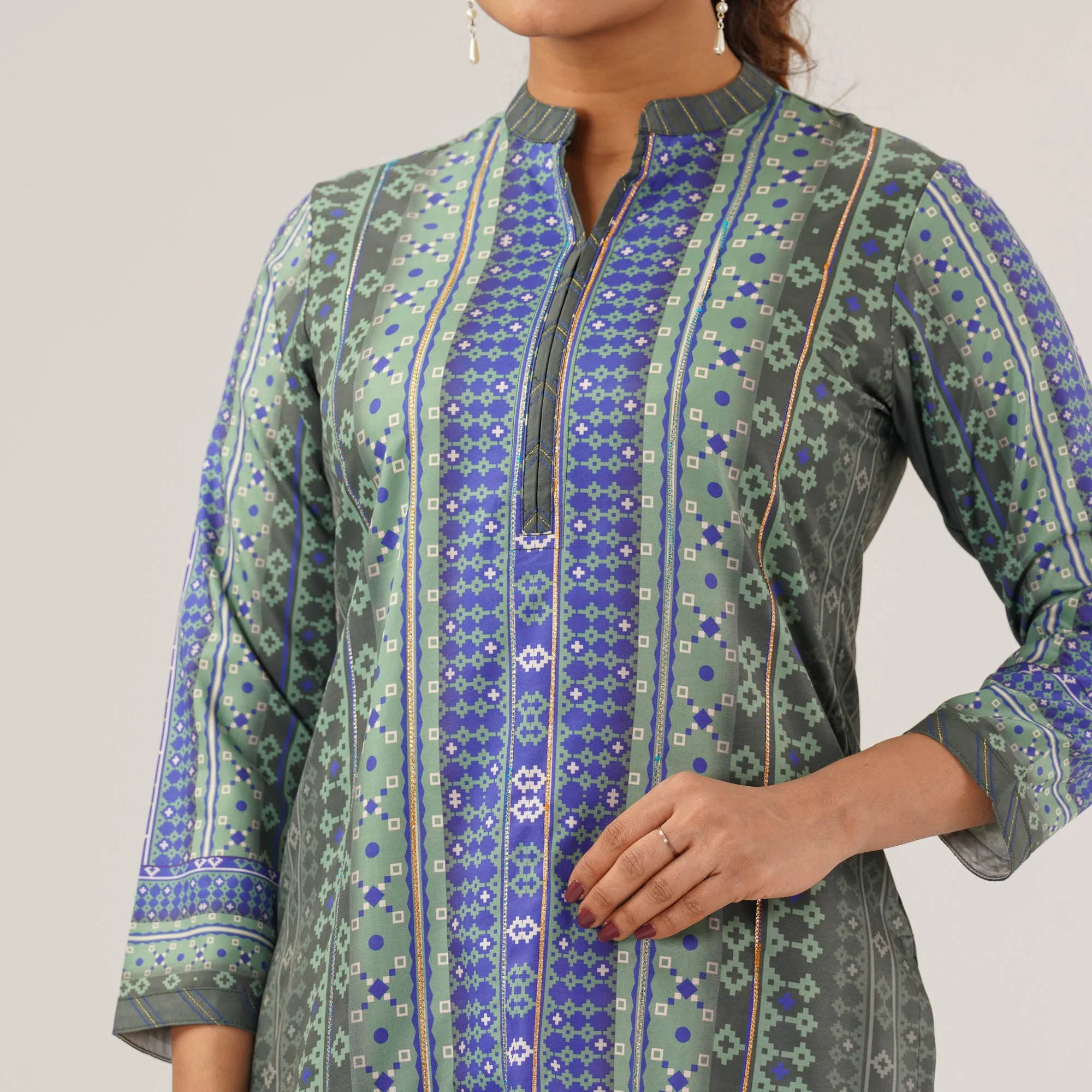 Womens Blue Printed Three Picec Set