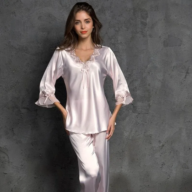 Women's Silk Solid Color Loungewear Robe Set
