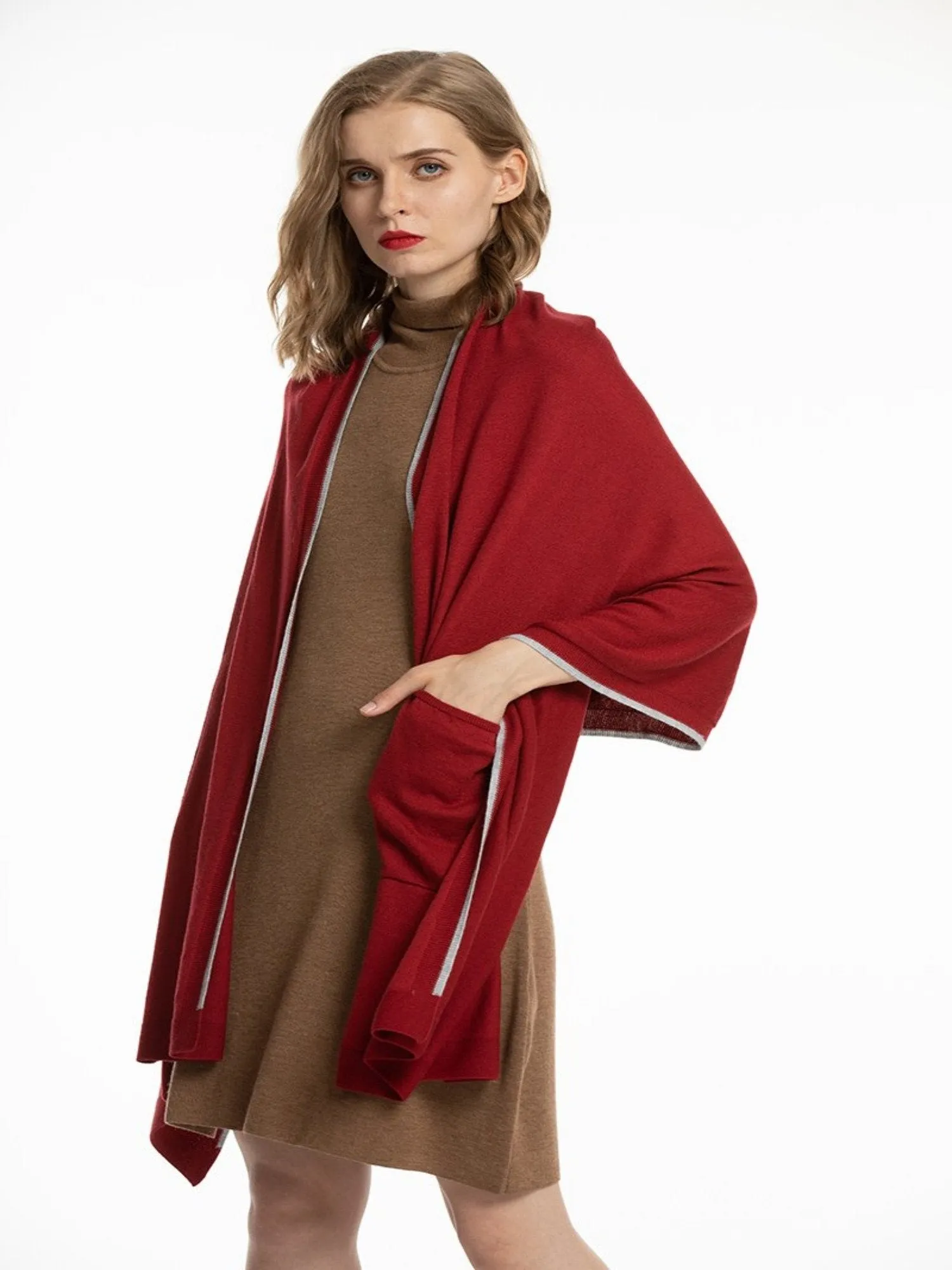 Women's Soft Knit Shawls with pockets Wool Blanket