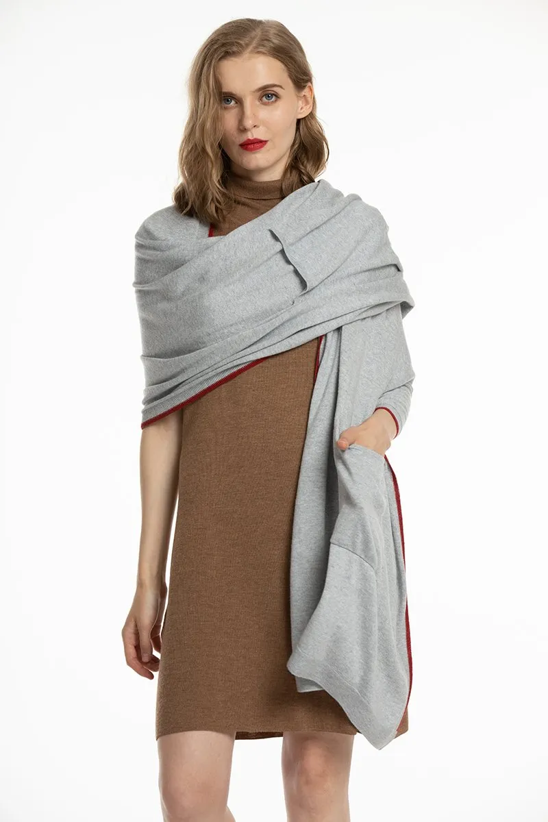 Women's Soft Knit Shawls with pockets Wool Blanket