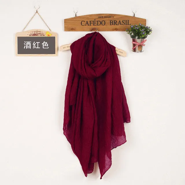 Women's Solid Color High Quality Linen Cotton Scarves For Winter/Autumn - 20 Colour