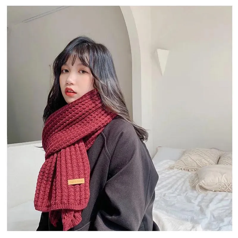 Women's Winter Scarf Korean Style All Match Hand-knitted Thick Scarf Long Wrap Shaml Solid Neck Collar Scarf Warm Knitting Scarves