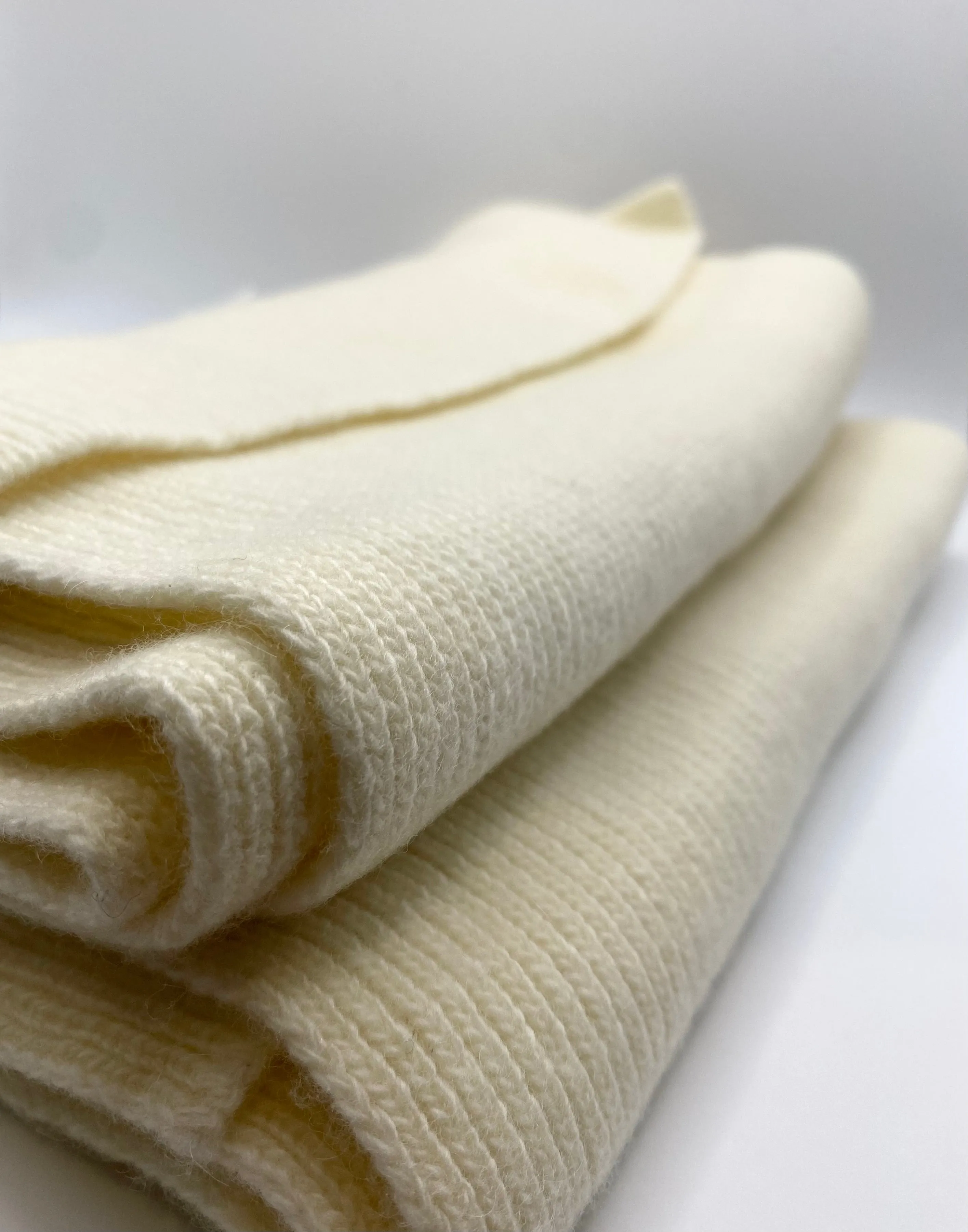 Wool & Cashmere Fine Ribbed Scarf - Ivory