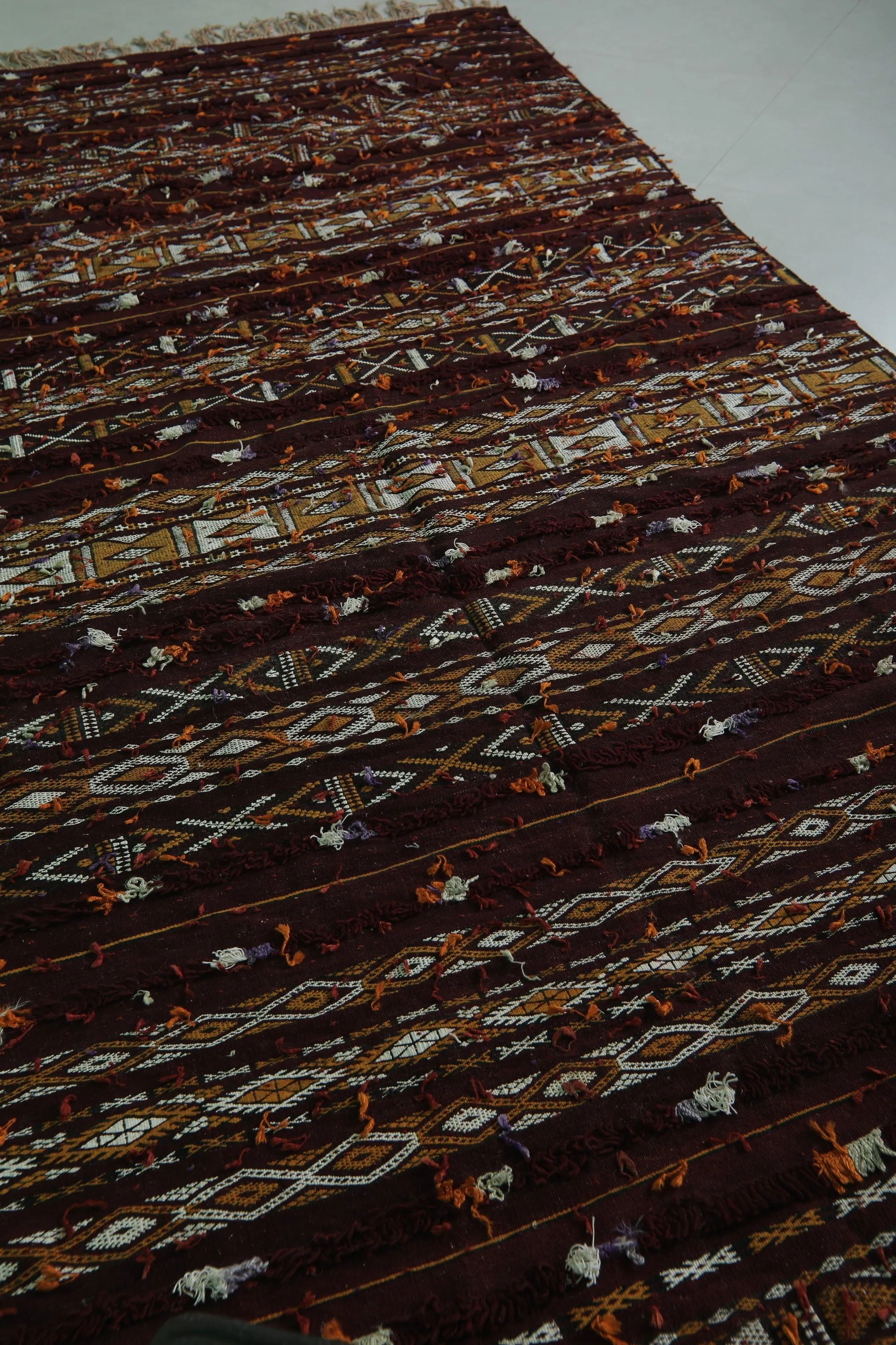 Wool and Silk Berber Kilim 5.5ft x 10.9ft - Handmade Moroccan Rug