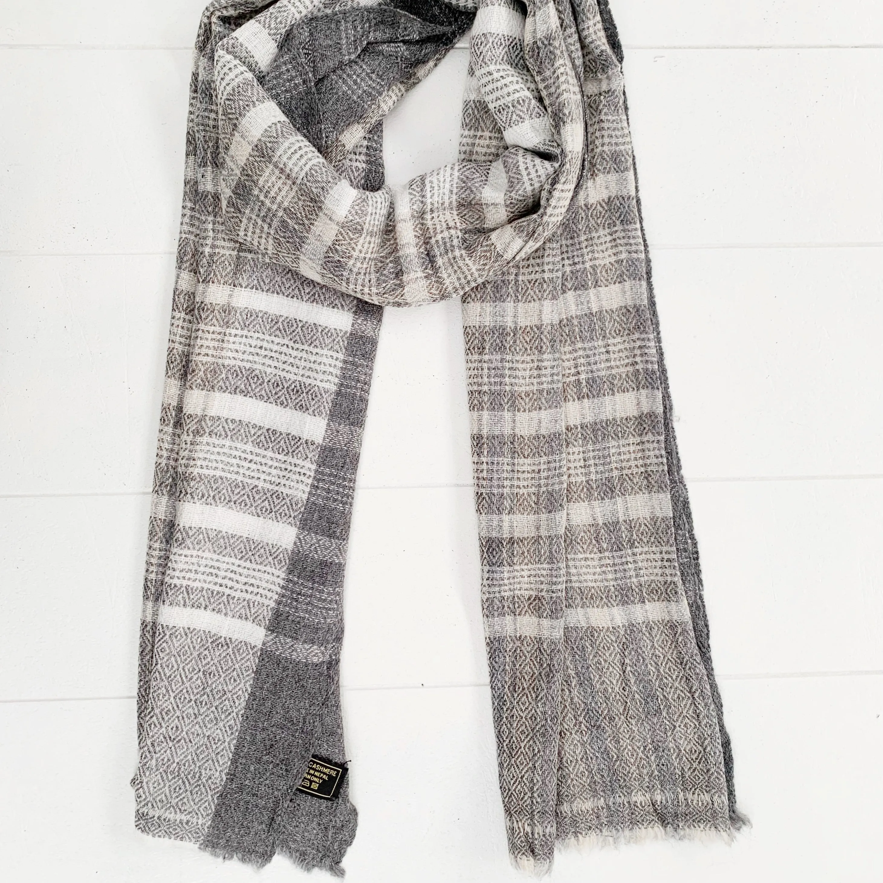 WOOL N CASHMERE BLEND GREY CHECKERED SOFT SHAWLS
