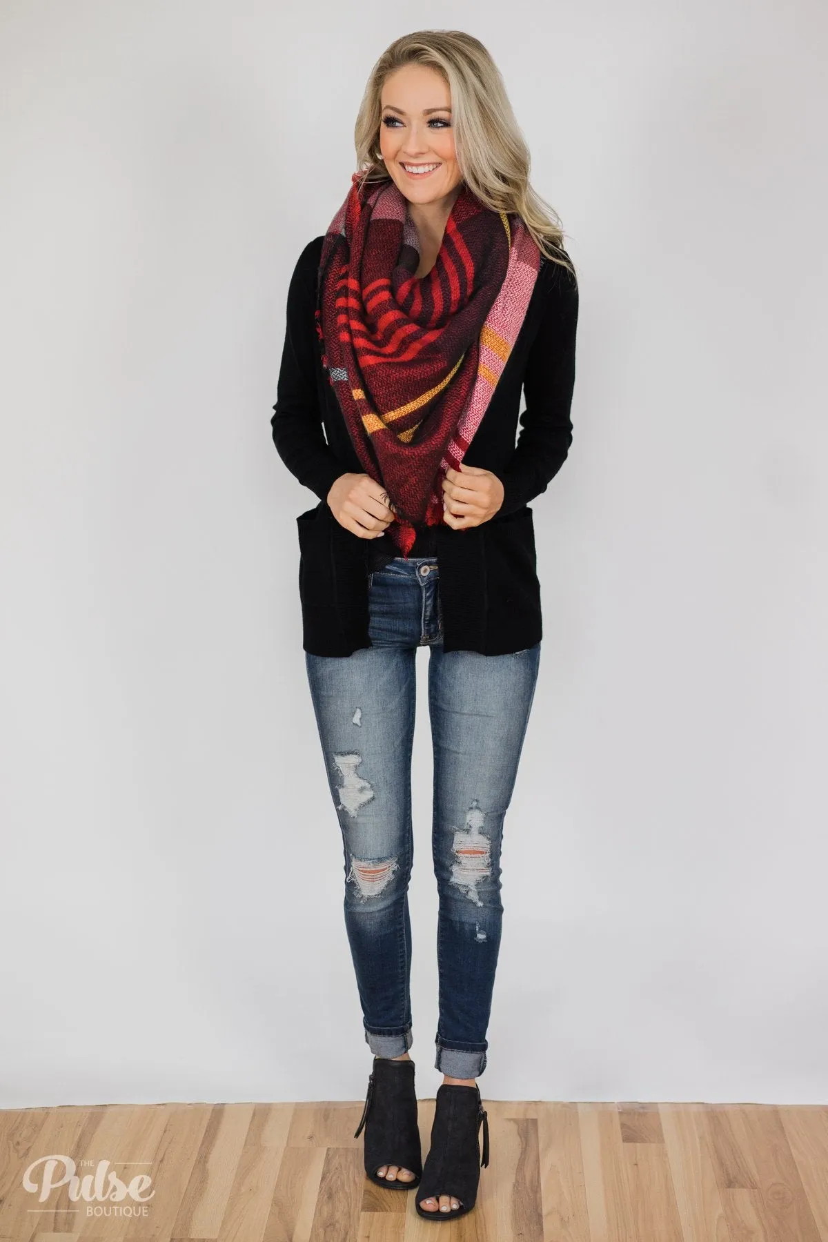 Wrap Around Me Blanket Scarf- Red