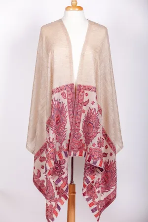 Yangra Beige Embroidered Pashmina Shawl