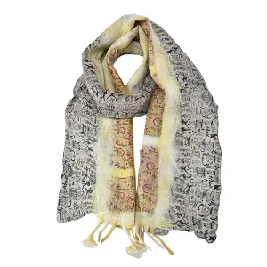 Yellow Felt and Saree Vintage Scarves with Flower Hanging