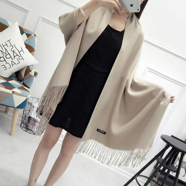 ZFQHJJ 200cmx70cm Winter Oversize Scarves Simple Fashion Warm Blanket Unisex Solid Wraps Cashmere Scarf Shawl Pashmina 20 colors