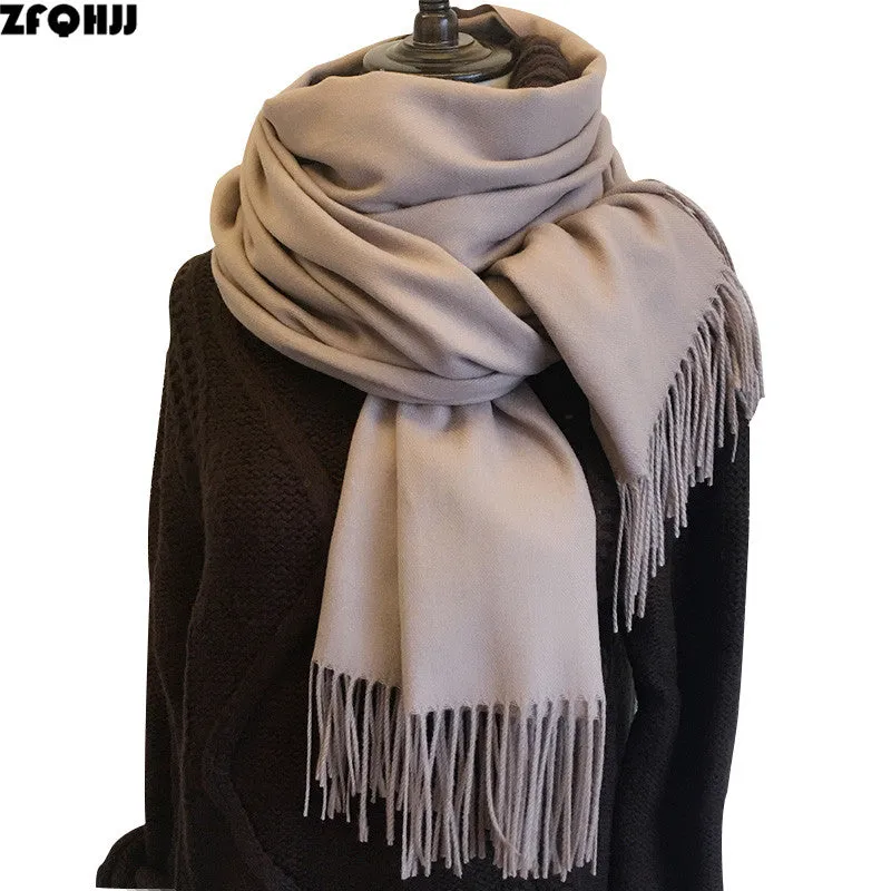 ZFQHJJ 200cmx70cm Winter Oversize Scarves Simple Fashion Warm Blanket Unisex Solid Wraps Cashmere Scarf Shawl Pashmina 20 colors