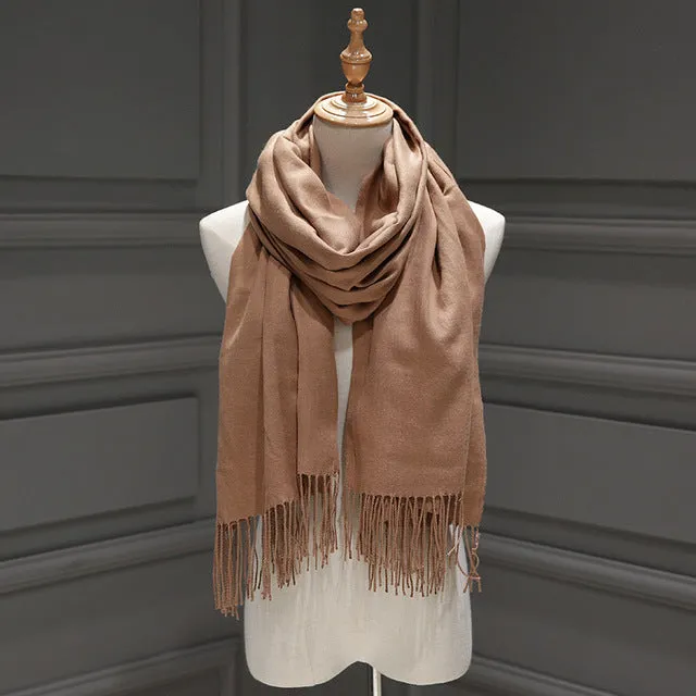 ZFQHJJ 200cmx70cm Winter Oversize Scarves Simple Fashion Warm Blanket Unisex Solid Wraps Cashmere Scarf Shawl Pashmina 20 colors